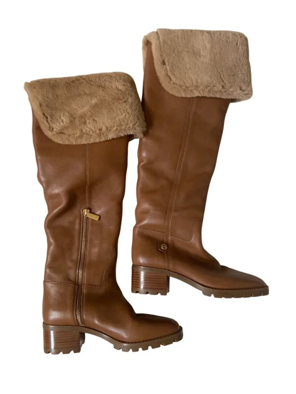 Michael Kors Womens Faux Fur-Lined Brown Leather Knee-High Boots Size 6M